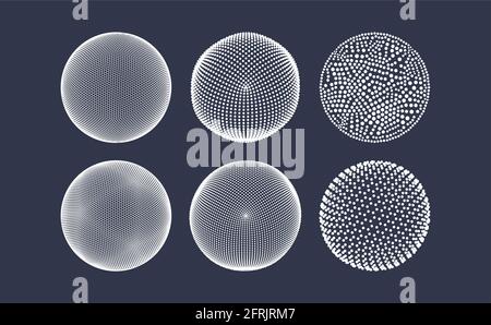 Spheres consisting of points. Global digital connections. Technology concept. Array with dynamic particles. 3D grid design. Vector illustration for sc Stock Vector