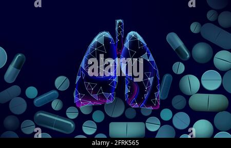 3D human lungs medicine microscopic research concept. Respiratory virus infection COVID-19 coronavirus danger analysis. Therapy of tuberculosis Stock Vector