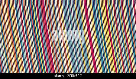 Irregular vertical lines pattern in perspective. Geometric wallpaper with stripes. Strips similar to threads. Cover design template. Vector illustrati Stock Vector