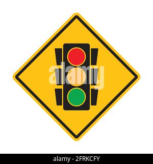 Warning traffic sign intersection, traffic light ahead sign vector icon for graphic design, logo, web site, social media, mobile app, ui illustration Stock Vector