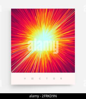 Background with explosion. Starburst dynamic lines. Solar or starlight emission. 3d futuristic technology style. Vector illustration. Stock Vector