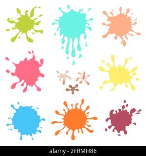 Set of color paint splashes. Stain collection. Hand drawn splatters. An interesting addition to books for children. Stock Vector