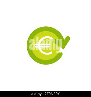 round arrow with green euro. Flat icon. Isolated on white. Currency exchange icon. Good for web and software interfaces. Vector illustration. Money Tu Stock Vector