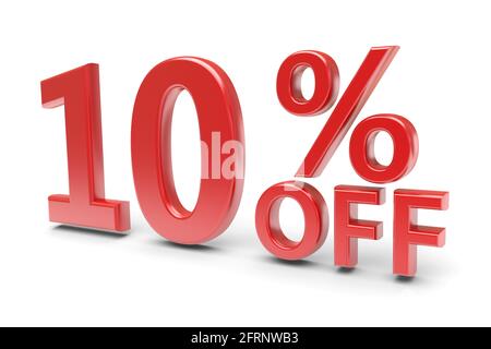 3d render of 10 percent off sale text isolated over white background ...