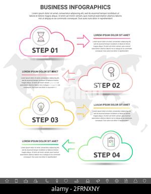 Infographic clouds with arrows. Vector line business concept of 4 steps, icons. Template with four ways for diagram, web, banner, presentations Stock Vector