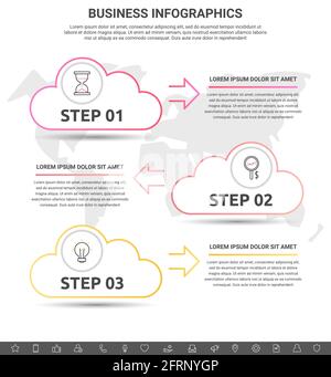 Infographic clouds with arrows. Vector line business concept of 3 steps, icons. Template with three ways for diagram, web, banner, presentations Stock Vector