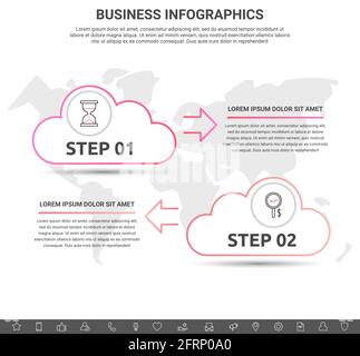Infographic clouds with arrows. Vector line business concept of 2 steps, icons. Template with two ways for diagram, web, banner, presentations Stock Vector