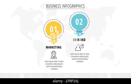 Vector infographics or timeline two circles cards connected by arrows. Business concept of 2 steps. Design template for diagram, presentations, levels Stock Vector