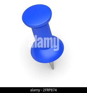 Blue thumbtack on a white background. 3d image Stock Photo