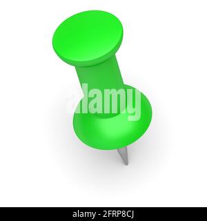 Green thumbtack on a white background. 3d image Stock Photo