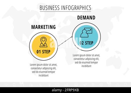 Modern and line vector Infographic with icons and two steps. Circles with thin lines for the application, website, interface, chart, levels, web Stock Vector