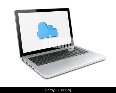 Laptop with cloud computing symbol on a screen. 3d image Stock Photo