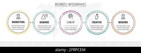 Vector infographics five circles with arrows. Line business concept of 5 steps, options. Infographic template for diagram, web, banner, presentations Stock Vector