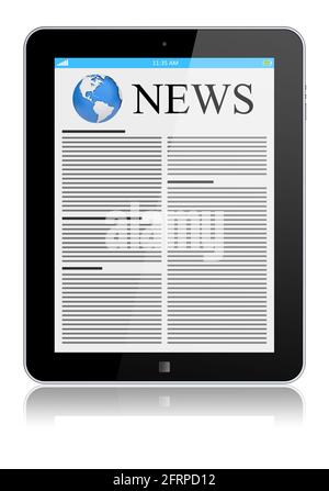 Tablet PC with news on a screen. Isolated on a white. 3d image Stock Photo