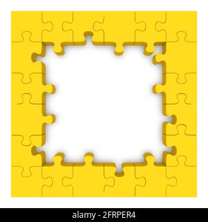 Frame made ??up of pieces of yellow jigsaw puzzle. 3d rendered image Stock Photo