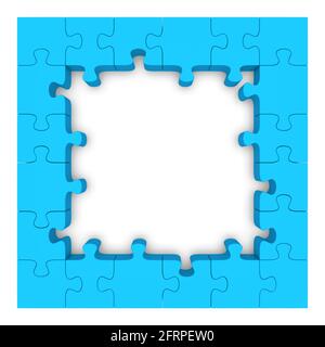 Frame made ??up of pieces of blue jigsaw puzzle. 3d rendered image Stock Photo