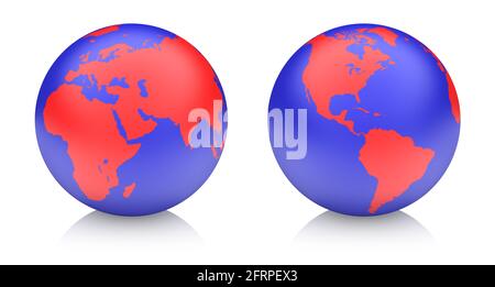 Earth planet globe set on a white background. 3d image Stock Photo