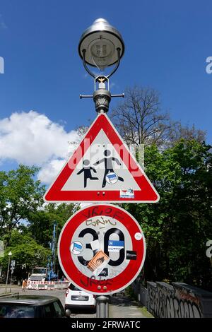 Speed 30, street sign close to a school in Berlin Stock Photo