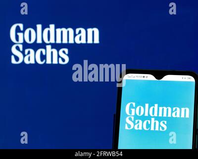 In this photo illustration Goldman Sachs Group logo seen displayed on a smartphone Stock Photo
