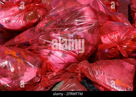 Full Frame Background Of Pink Plastic Trash Bags With Generic Domestic  Waste Stock Photo - Download Image Now - iStock