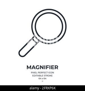 Magnifier editable stroke outline icon isolated on white background flat vector illustration. Pixel perfect. 64 x 64. Stock Vector