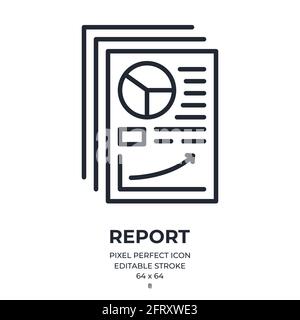 Analytics, statistics or financial report concept editable stroke outline icon isolated on white background flat vector illustration. Pixel perfect. 6 Stock Vector