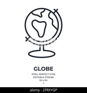 Planet Earth globe editable stroke outline icon isolated on white background flat vector illustration. Pixel perfect. 64 x 64. Stock Vector