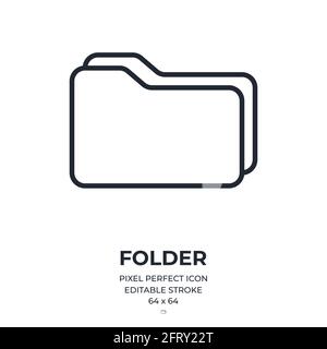 Folder editable stroke outline icon isolated on white background flat vector illustration. Pixel perfect. 64 x 64. Stock Vector