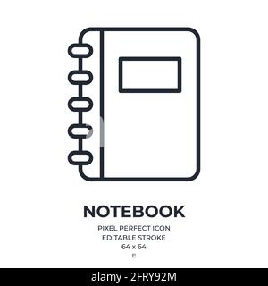 Notebook editable stroke outline icon isolated on white background flat vector illustration. Pixel perfect. 64 x 64. Stock Vector