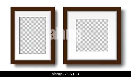 Two blank photo frames. Set of empty frames with mat, for interior design. Mock up isolated on white background. Vector. Stock Vector
