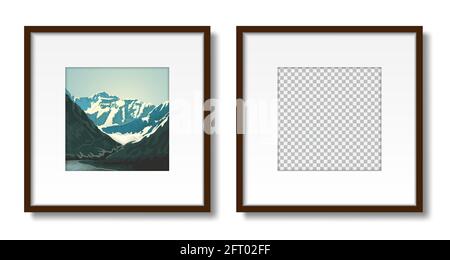Picture on the wall. Set of empty frames with passepartout for interior design. Mockup Isolated on a white background. Vector. Stock Vector