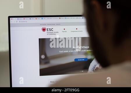 New York, USA - 1 May 2021: European Society of Cardiology ESC company website on screen, Illustrative Editorial New York, USA - 1 May 2021: European Society of Cardiology ESC company website on screen, Illustrative Editorial