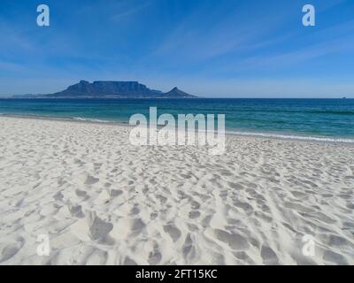 Iconic Table Mountain with beach and ocean view Stock Photo