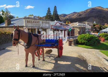 The Cromwell Heritage Precinct, a collection of gold rush era (1860s) buildings preserved as a tourist attraction in the town of Cromwell, New Zealand Stock Photo