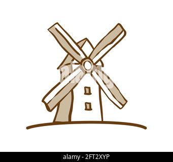 Wind mill. Hand drawn in the old style. Stock Vector