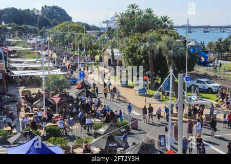 Tauranga, New Zealand. The Strand, a waterfront street, crowded with people during the annual National Jazz Festival Stock Photo