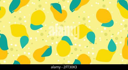 lemons and pears seamless vector pattern in yellow Stock Vector