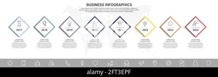 Vector infographic square label, template design. Business concept, Infograph with rhombus 8 options, step or segments. Line infographics element Stock Vector