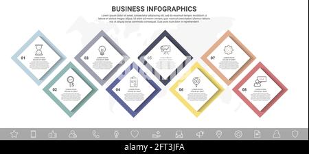 Vector infographic square label, template design. Business concept, Infograph with rhombus 8 options, step or segments. Line infographics element Stock Vector