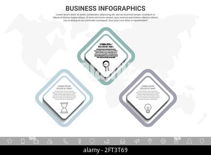 Vector infographic rhombus. Business concept of 3 options and squares. Timeline step by step template with three labels for diagram, presentations Stock Vector