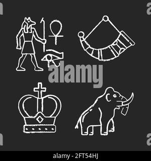 Ancestors heritage chalk white icons set on black background Stock Vector