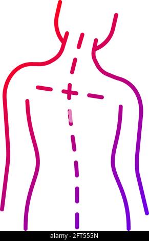 Uneven shoulders gradient linear vector icon. Postural change. Difficulty walking. Asymmetrical alignment. Thin line color symbols. Modern style picto Stock Vector