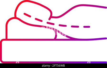 Sleeping with head elevated gradient linear vector icon. Worsening chronic neck pain and stiffness. Scoliosis. Thin line color symbols. Modern style p Stock Vector