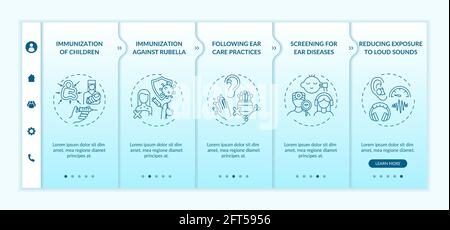 Hearing loss preventive measures onboarding vector template Stock Vector