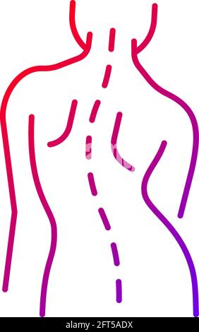 Scoliosis gradient linear vector icon. Sideways curve. Uneven hips and shoulders. Pinched nerves. Back pain, stiffness. Thin line color symbols. Moder Stock Vector