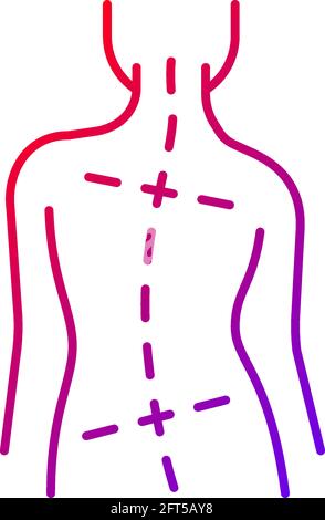 Uneven shoulders gradient linear vector icon. Postural change ...