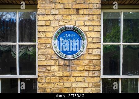 John Wesley's House at 49 City Rd, London. The Georgian townhouse was built in 1779 by John Wesley. He lived here for the last 12 years of his life. Stock Photo