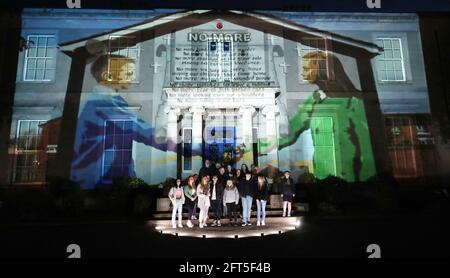 Students from Hazelwood Integrated College take part in the Herstory Parallel Peace Project in Belfast. Israeli, Palestinian and Northern Irish peace activists took part in the project which tells the story of women and girls on the island of Ireland whose lives have been affected by conflict. Picture date: Thursday May 20, 2021. Stock Photo