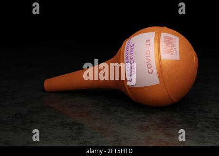 Rubber enema with vaccine for covid-19. 3D illustration Stock Photo