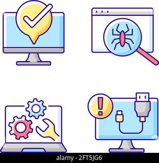 Computer diagnostics RGB color icons set Stock Vector